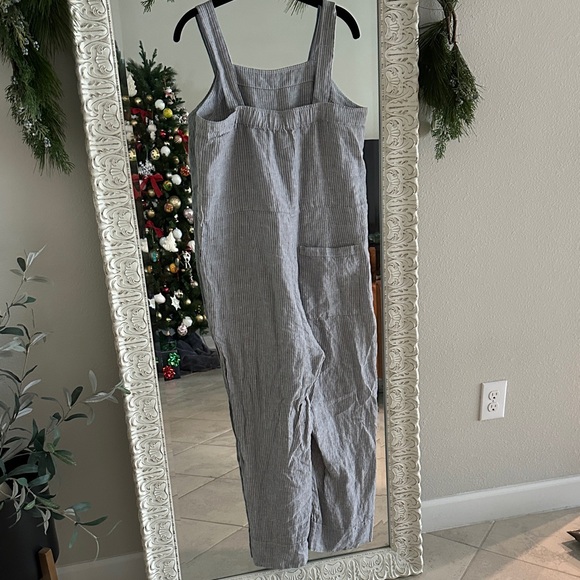 Everlane Linen Gray Striped Overalls Jumpsuit - Picture 4 of 7